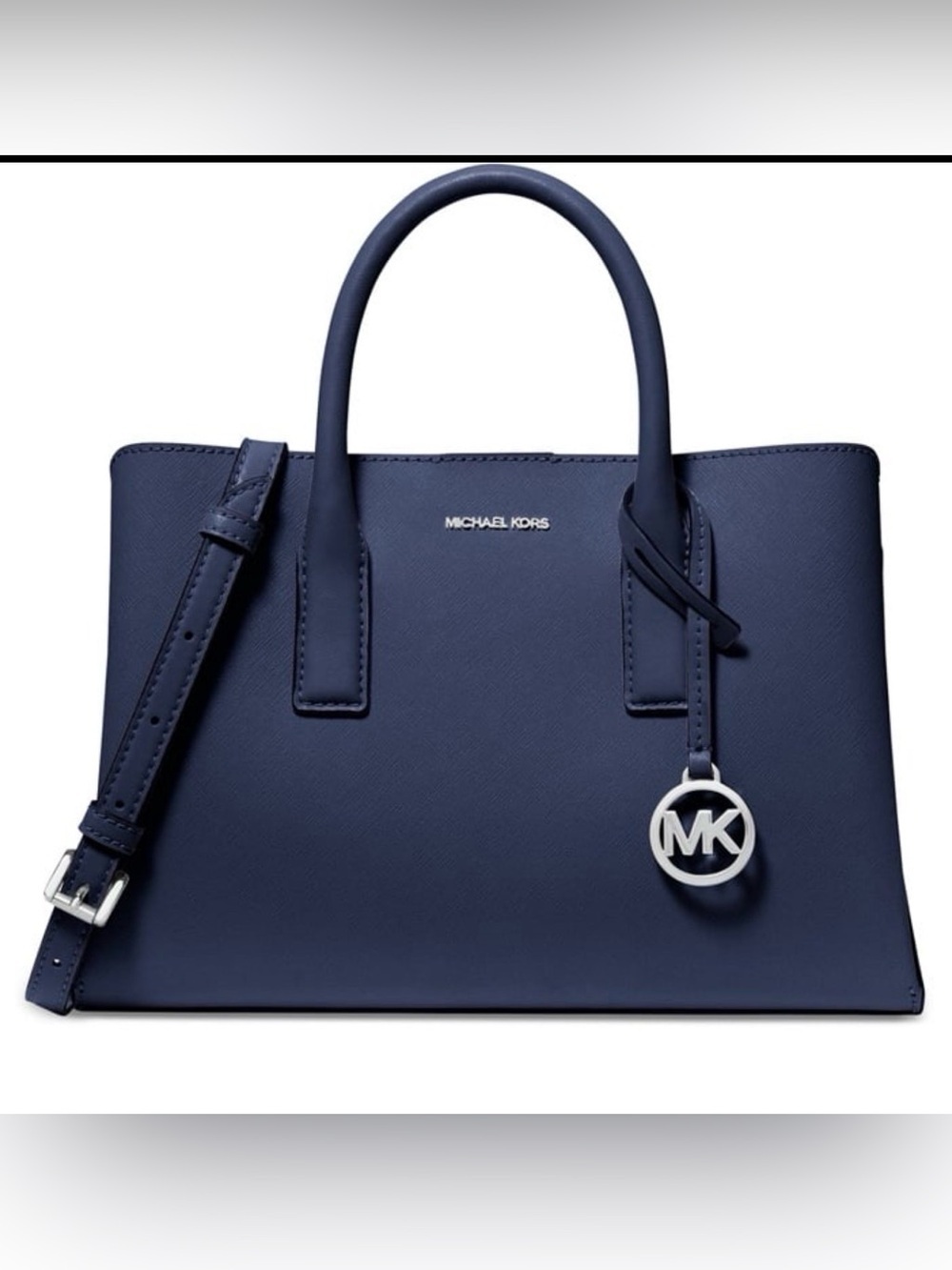 NWT Michael Kors Navy Ruthie Saffiano Satchel with MK Charm
